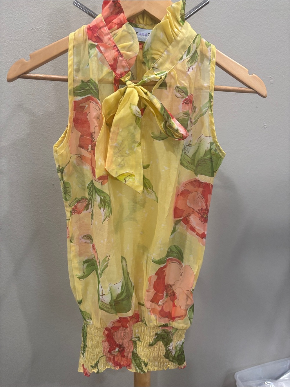 Taylor & Company Sleeveless Tie-Neck Floral Blouse in Yellow